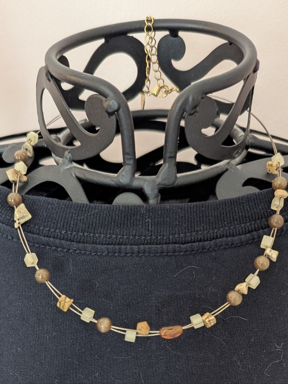 Lia Sophia Retired Boho Illusion Necklace Tigers Eye Jasper GoldTone + FREE GIFT
